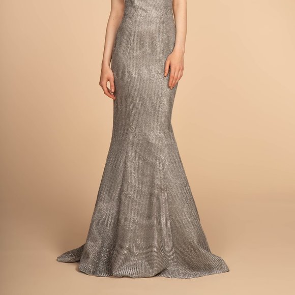 NEW SILVER GRAY Off Shoulder Mermaid Shape Prom Dress GSGL2562 - Picture 8 of 9